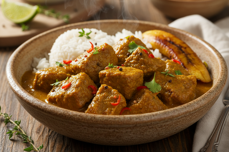 Slow-Cooked Curry Mutton & Steamed White Rice