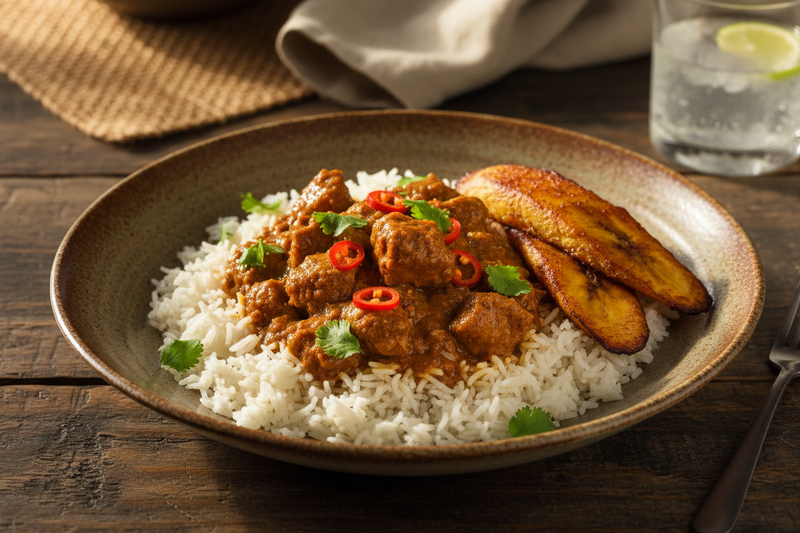 Plated Caribbean Goat Curry
